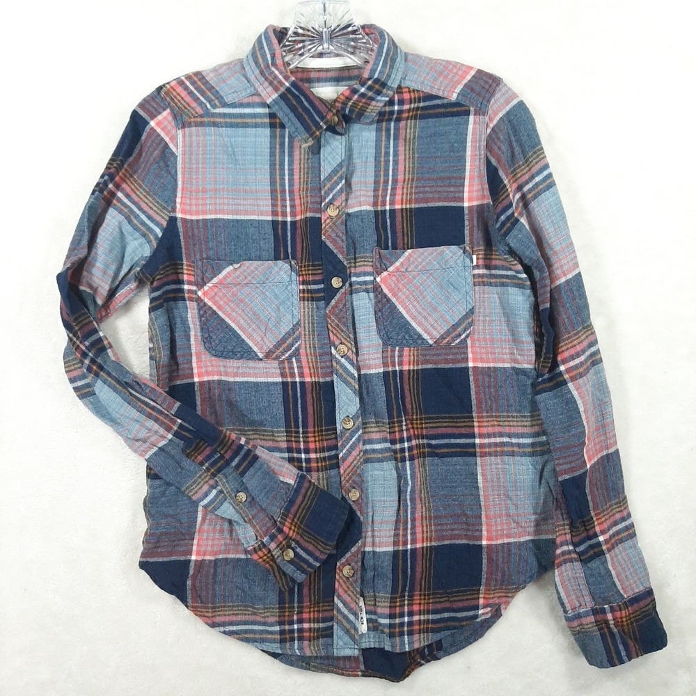 Abercrombie & Fitch XS Blue Pink Plaid Flannel Button Down Shirt Long Sleeve